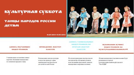 С 15 по 17 июля 2022 года будет проходить Всероссийская акция «Культурная суббота. Танцы народов России детям»